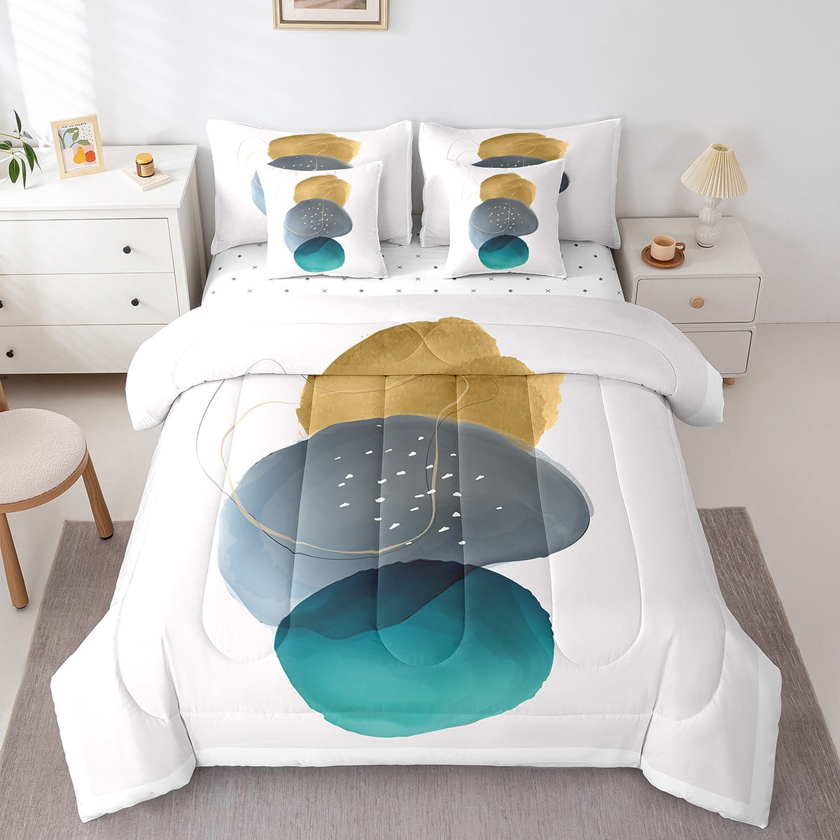 Geometric Bed in a Bag 7pcs Vintage Minimalism Bedding Set, Mid Century ...
