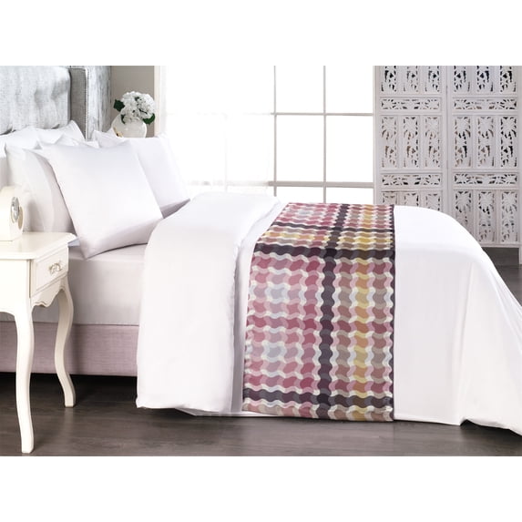 Geometric Bed Runner, Abstract Art Modern Wave Pattern Plaid Like Simple Design Chevron Print, Decorative Accent Bedding Scarf for Hotels Homes & Guest Rooms, Queen, Dried Rose Eggplant, by Ambesonne