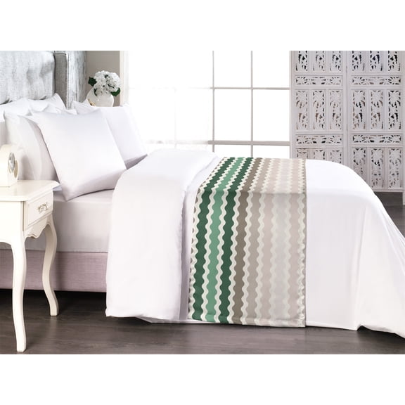 Geometric Bed Runner, Colorful Design Beige Tones Horizontal Abstract Wave Pattern Print, Decorative Accent Bedding Scarf for Hotels Homes & Guest Rooms, Queen, Dried Rose and Jade Green, by Ambesonne