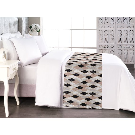Geometric Bed Runner, Marble Artwork Inspired Tetragonal Repetitive Pattern Print, Decorative Accent Bedding Scarf for Hotels Homes & Guest Rooms, Queen, Pale Grey and Charcoal Grey, by Ambesonne