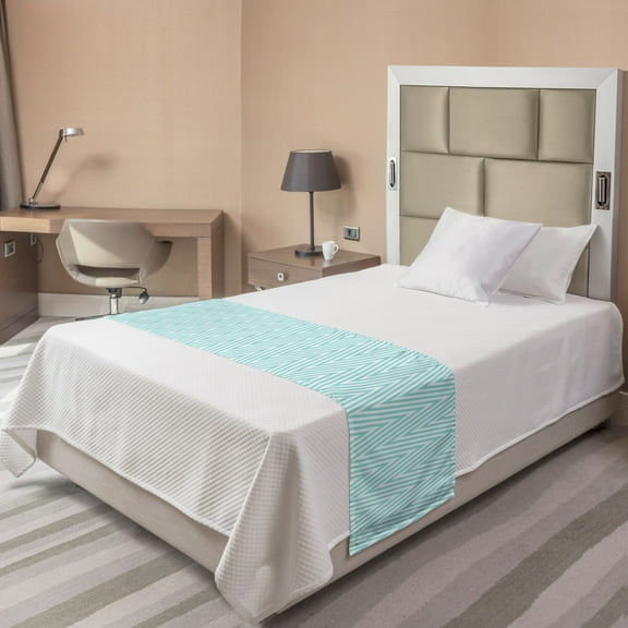Geometric Bed Runner, Repetitive Triangles Stripes Soft Pastel Fresh Calm Tone Illustration, Decorative Accent Bedding Scarf for Hotels Homes and Guestrooms, Twin, Pale Blue Seafoam, by Ambesonne