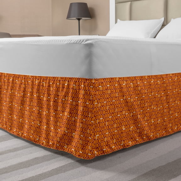 Geometric Bed Skirt, Digital Abstract Little Square Frames Motif Grid Mesh Asymmetric Design, Elastic Bedskirt Dust Ruffle Wrap Around for Bedding Decor, 4 Sizes, Burnt Orange Paprika, by Ambesonne