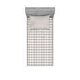 thumbnail image 1 of Geometric Bedding Set with Sheet & Covers, Geometrical Lines Stripes Plus Like Image with Pale Grey Backdrop Art Print, Printed Bedroom Decor 2 Shams, 4 Sizes, Black and White, by Ambesonne, 1 of 3