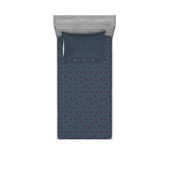 Geometric Bedding Set with Sheet & Covers, Grid Design with Angled Lines Hexagonal Shapes Abstract, Printed Bedroom Decor 2 Shams, 4 Sizes, Dark Pink Pale Green, by Ambesonne