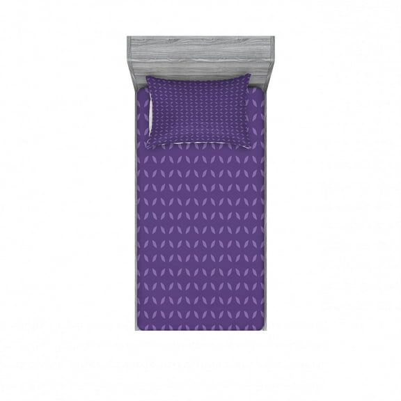 Geometric Bedding Set with Sheet & Covers, Monochrome Style Symmetrically Aligned Diamond Shapes Pattern, Printed Bedroom Decor 2 Shams, 4 Sizes, Mauve and Dark Violet, by Ambesonne