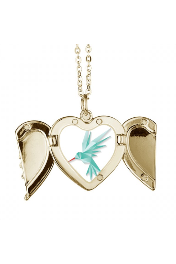 Geometric Bird Origa Pattern Folded Wings Peach Heart Pendant Necklace