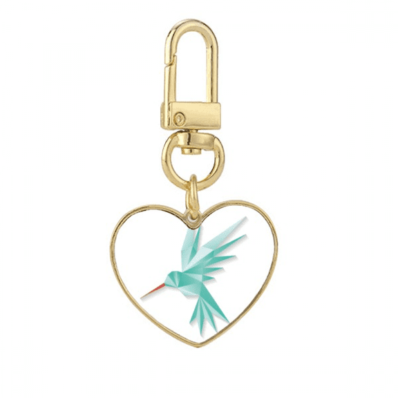 Geometric Bird Origa Pattern Gold Heart Keychain Metal Keyring Holder