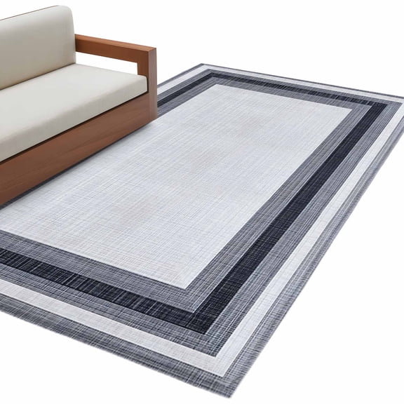 Geometric Black Area&nbsp;Rug 2.7x5ft White and Gray Squares Grid Lines Texture Non-Slip&nbsp;Washable Square&nbsp;Rugs Soft Felt Indoor Floor Mat for Bedroom Kitchen Living Room Bathroom