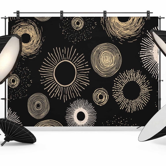 Geometric Black Backdrop for Photoshoot,Photography Photo Studio Background Wall Backdrop,Abstract Goldeb White Boho Circle Dot Back Drop Banner Panel for Portraits Wedding Live Streaming 10x8Ft