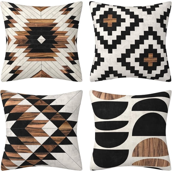 Geometric Black Brown Throw Pillow Cover Boho Western Farmhouse Decorative Throw Pillowcase Indoor Outdoor Cushion Cover Tribal Pattern Aztec Pillowcase for Couch Bedroom 20 x 20 Inch Set of 4