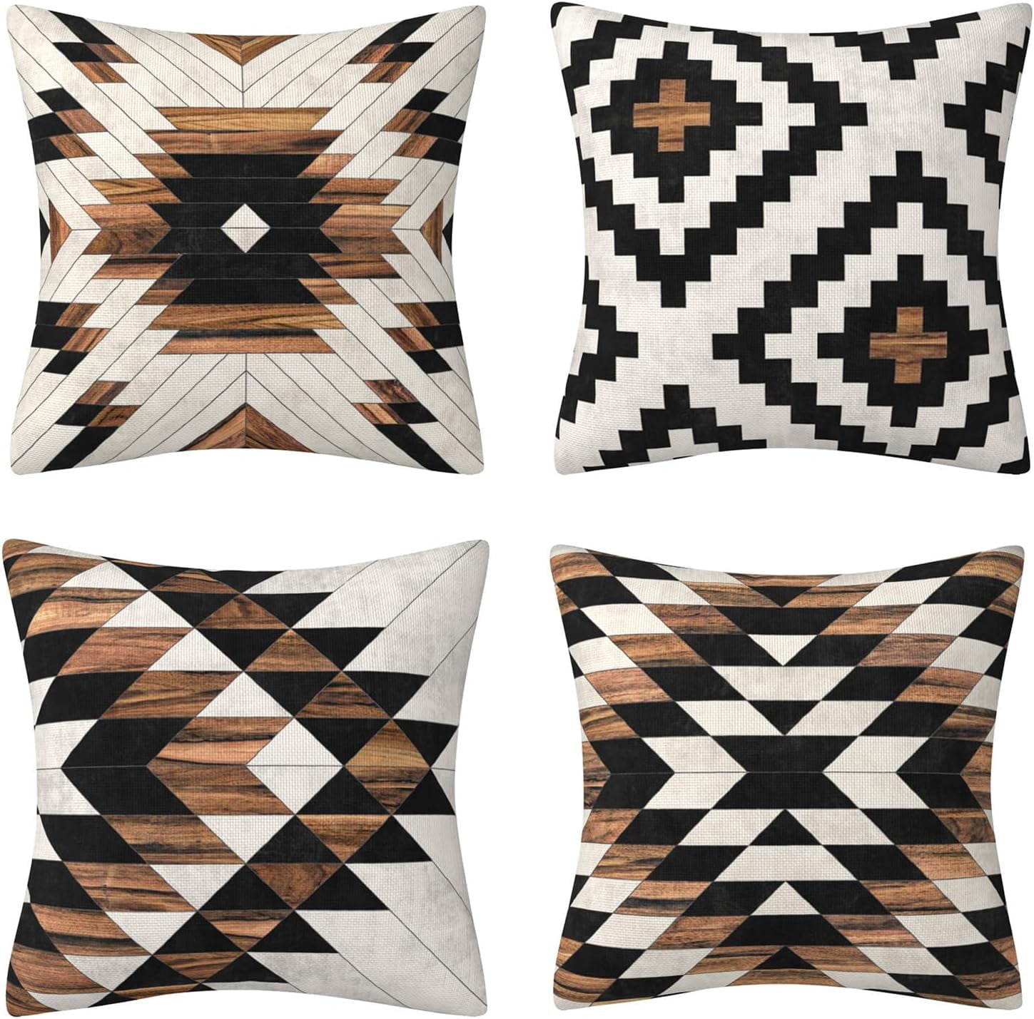 Geometric Black Brown Throw Pillow Cover Farmhouse Decorative Throw Pillowcase Indoor Outdoor Cushion Cover Tribal Pattern Aztec Boho Western Pillowcase for Couch Bedroom 18 x 18 Inch Set of 4