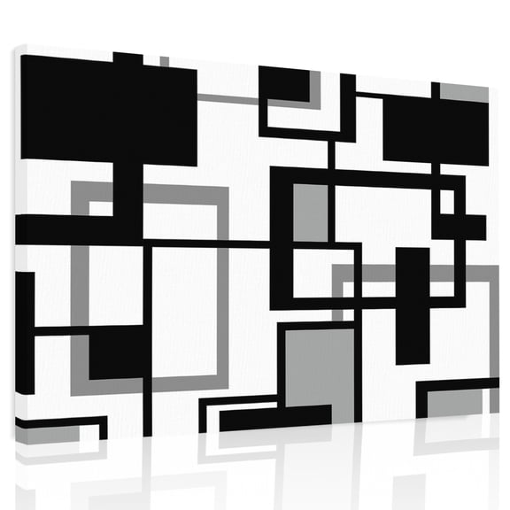 Geometric Black Canvas Print Wall Art, White and Gray Line Wall Decor Modern Artwork Paintings Pictures for Living Room Framed and Stretched Ready to Hang, 24" x 32"