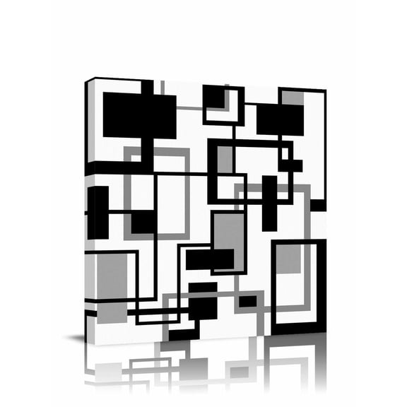 Geometric Black Canvas Wall Art, White and Gray Line Framed Wall Decor Modern Artwork Prints Painting for Living Room, Bedroom, Kitchen & Cafe Decor 8x8 Inch