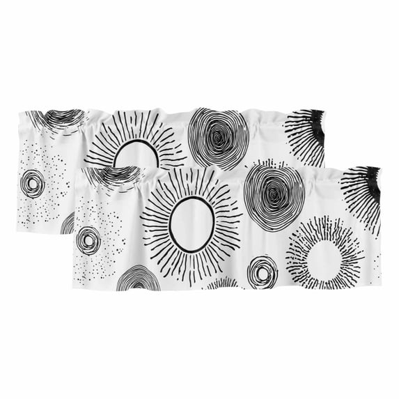 Geometric Black Curtain Valances for Windows, Kitchen Valance Window Treatments Panel 2 Pack, Abstract Grey White Boho Circle Dot Rod Pocket Short Curtains for Bathroom Bedroom 60 x 18 Inch