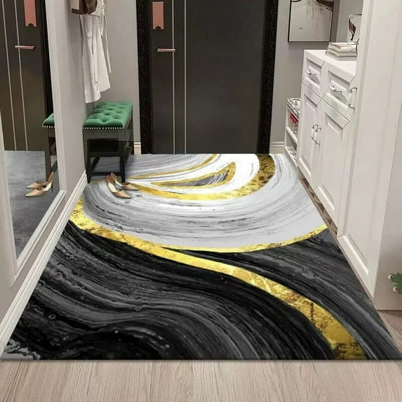 Geometric Black Entrance Door Mats Luxury Living Room Decoration Carpets Washable Bedroom Room Decor Bay Window Large Area Rugs