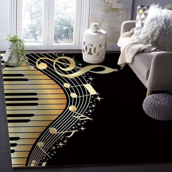 Geometric Black Gold Grecian Pattern Area Rug Baroque Pattern Vintage Rugs Living Room For Bedroom Dining Home Office Soft Rugs Carpets