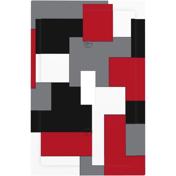 Geometric Black Grey White Square Colored Red Light Switch Cover Rustic 1 Gang Single Toggle Wall Plate Electrical Switchplate Plate Receptacle Plug Decorative Switch Plate Covers