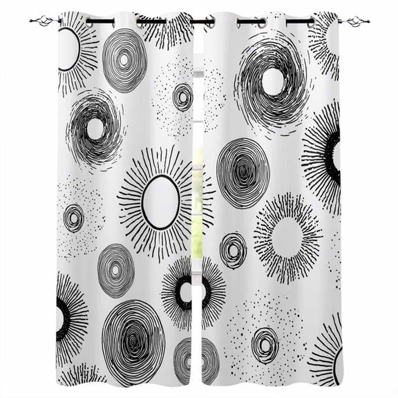 Geometric Black Kitchen Curtains Abstract Grey White Boho Circle Dot Cafe Short Curtains for Bathroom Blackout Window Curtain Grommet Small Window Treatment Drapes for Bedroom Living Room 27.5"x39"x2
