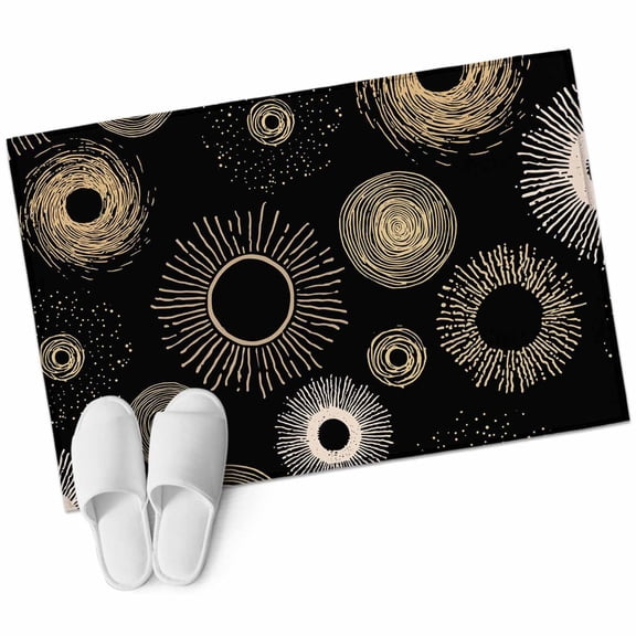 Geometric Black Large Area Rugs for Bedroom Living Room, Soft Non Slip Carpet Bedside Rug, Abstract Goldeb White Boho Circle Dot Rectangular Floor Cover Kitchen Accent Rug 2'x3' for Office