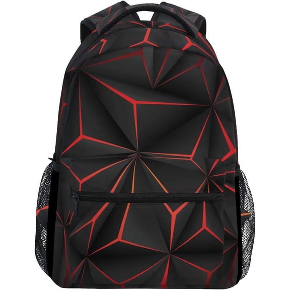 Geometric Black Polygon Red Futuristic Large Backpack Personalized Laptop iPad Tablet Travel School Bag with Multiple Pockets