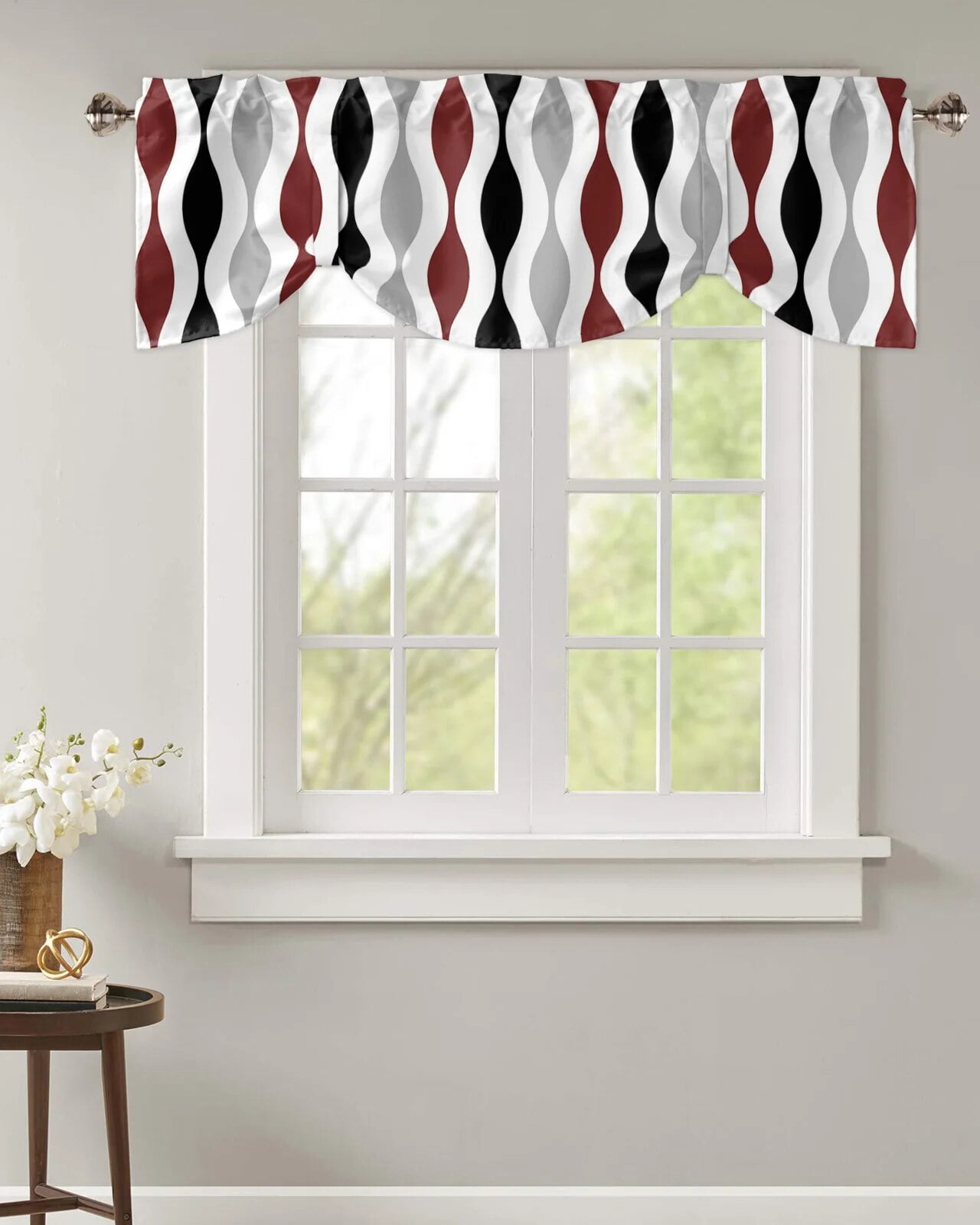 Geometric Black Red Grey Medieval Print Window Curtain Kitchen Cabinet ...