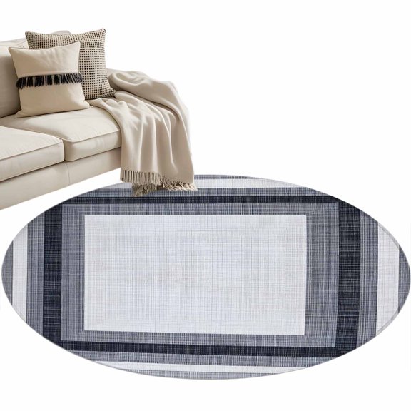 Geometric Black Round Area&nbsp;Rug 3ft White and Gray Squares Grid Lines Texture Non-Slip&nbsp;Washable Circle Rugs Soft Felt Indoor Floor Mat for Bedroom Kitchen Living Room Bathroom