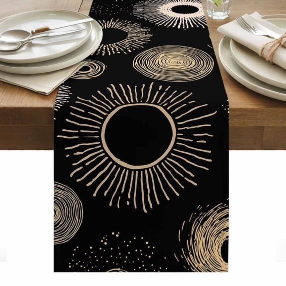 Geometric Black Table Runner - 60 Inch Long, Kitchen Dining Table Runner Dresser Scarves, Abstract Goldeb White Boho Circle Dot Farmhouse Decor for Coffee Tables Wedding Party Banquet