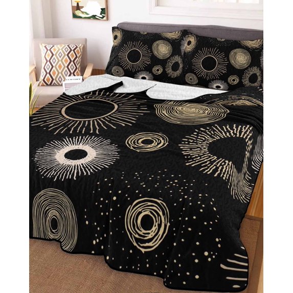 Geometric Black Twin Size Down Alternative Comforter, Lightweight Comforter Quilt Bedding Set with Pillow Shams Abstract Goldeb White Boho Circle Dot All Seasons Bed Comforter Duvet Insert 68"x86"