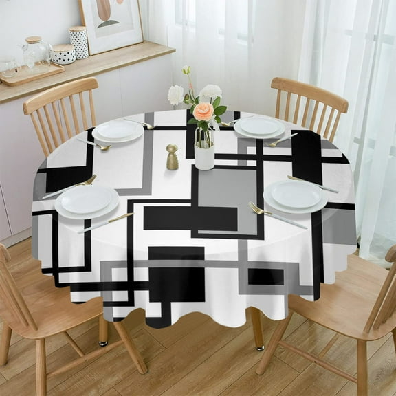 Geometric Black White Gray Waterproof Tablecloth Tea Table Decoration Round Table Cover for Kitchen Wedding Home Dining Room