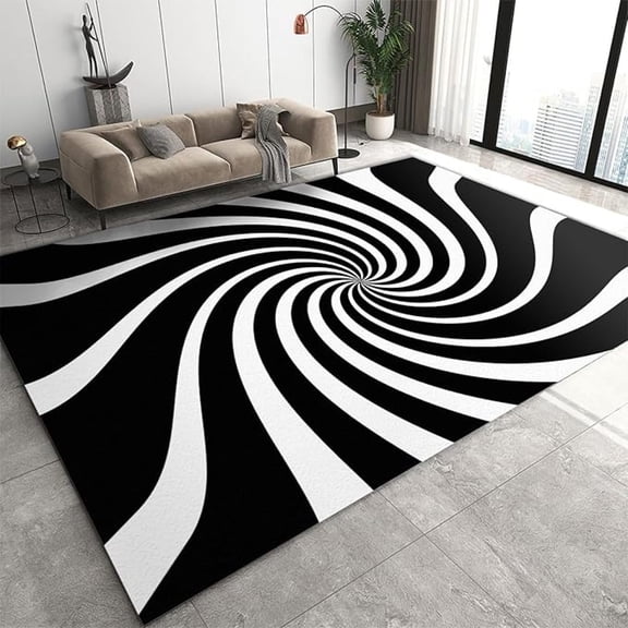 Geometric Black White Grid Area Rug, 3D Trap Creative Swirl Soft Washable Carpet, Upholstery Rug With Non-Slip Backing For Kids Boys Girls Bedroom Living Room Dining Room Study 2x3ft