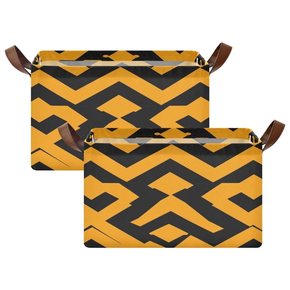 Geometric Black and Orange Pattern 16.9x11.4x10in Foldable Open Home Storage Bins Durable Water Resistant Shelf Baskets