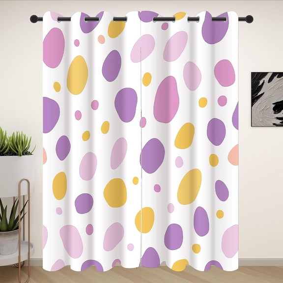Geometric Blackout Curtains For Bedroom, Colorful Oval Pattern Grommets Curtains Room Darkening Soundproof Thermal Insulated, Modern Abstract Drapes 52"W x 96"L (Pack of 2)