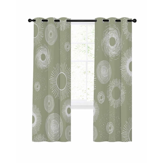 Geometric Blackout Curtains, Light Blocking Print Window Curtains, Abstract Sage Green White Boho Circle Dot Thermal Insulated Window Drapes for Living Room Kitchen Cafe 2 Panels, 55"W x 39"L