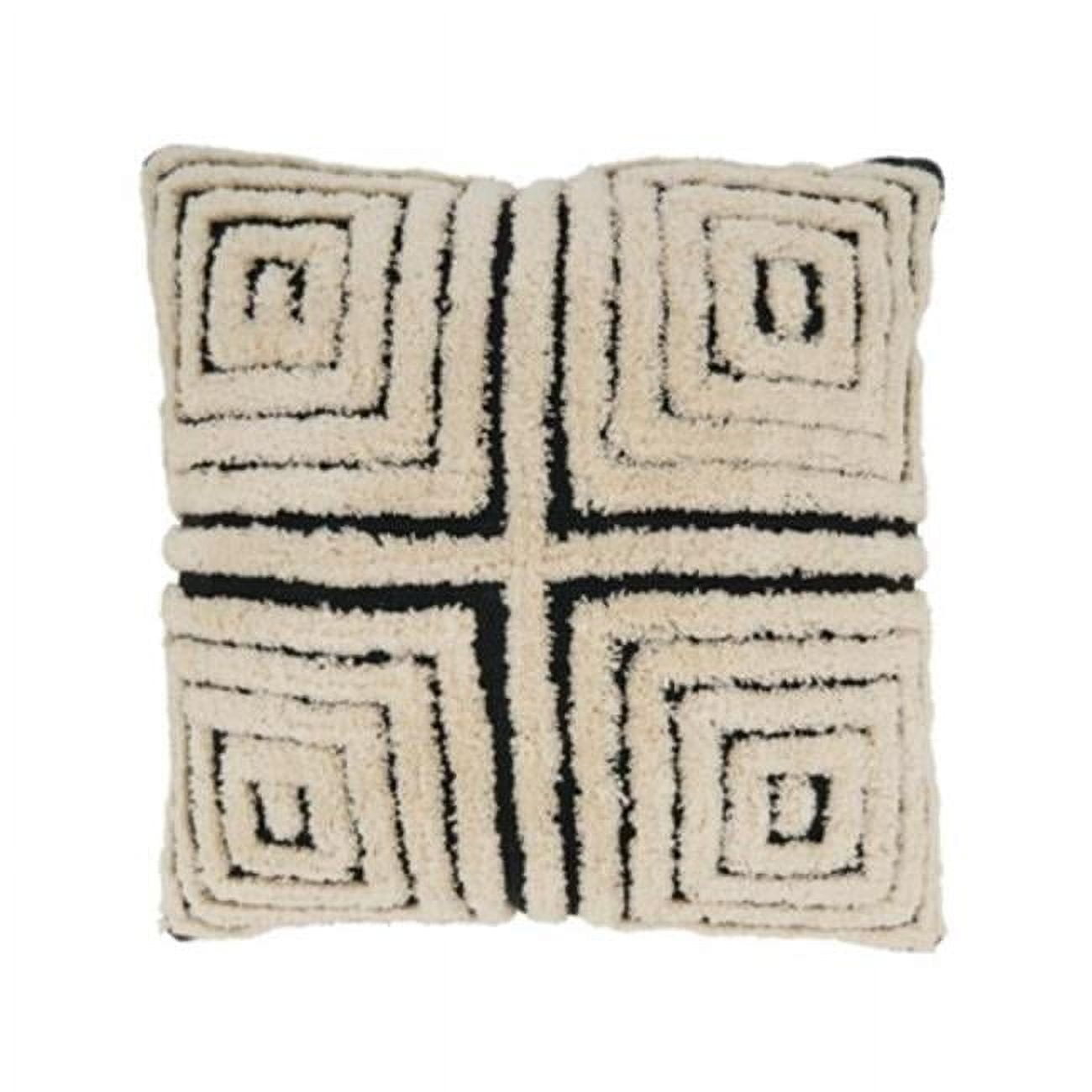 Geometric Bliss 20" Black and Natural Tufted Down Throw Pillow