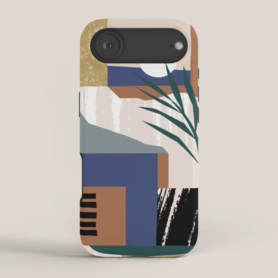 Navy Blue Block R Geometric Block Collage with Palm Frond Tough Case for Apple iPhone ...