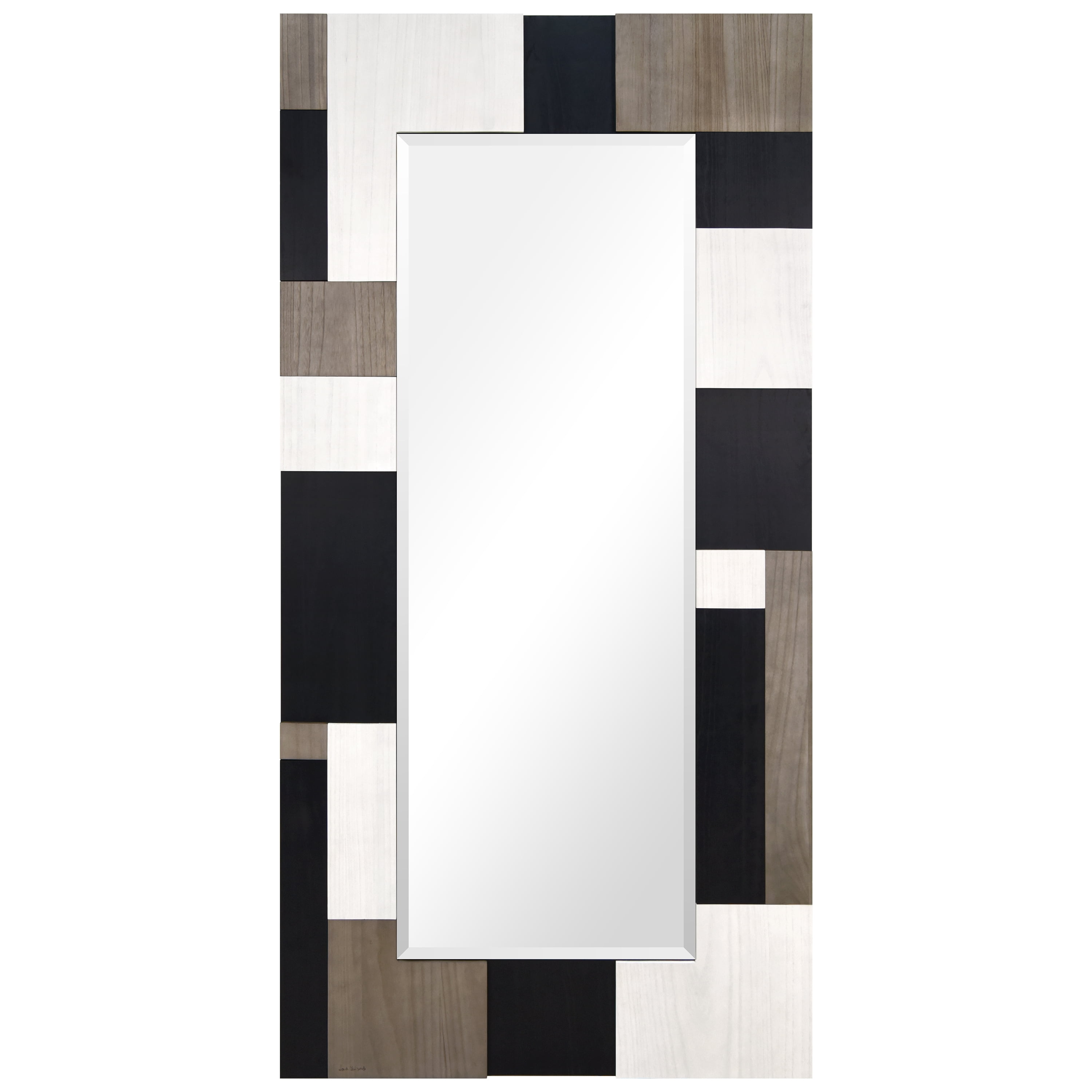 "Geometric Blocks" Hand Made Solid Paulownia Wood Beveled Leaner Mirror size 80" x 40"