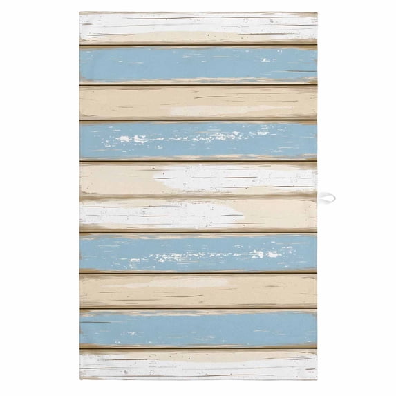 Geometric Blue Beige 1 Pack Kitchen Towel, Water Absorbent Dish Towel, Farmhosue Vintage Shabby Wood Grain Decorative Hand Towels - Quick Drying Cloth for Cooking Baking, 18x28 Inch