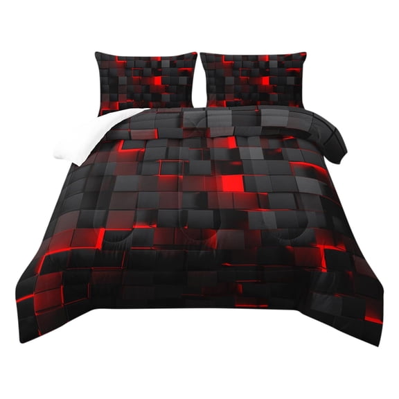 Geometric Blue Black Comforter Set Light Honeycomb 3 Piece Bedding Set Full Size For Teen Boys Modern Quilt Set Geometry Decor Microfiber Lightweight Comforter 2 Pillowcases All
