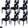 thumbnail image 1 of Geometric Blue Dining Chair Cover Set of 6,Modern Abstract Black White Colors Block Stretch Chair Protectors Slipcover,Spandex Kitchen Chair Seat Back Cushion Slip Cover for Dining Room,Party,Hotel, 1 of 6