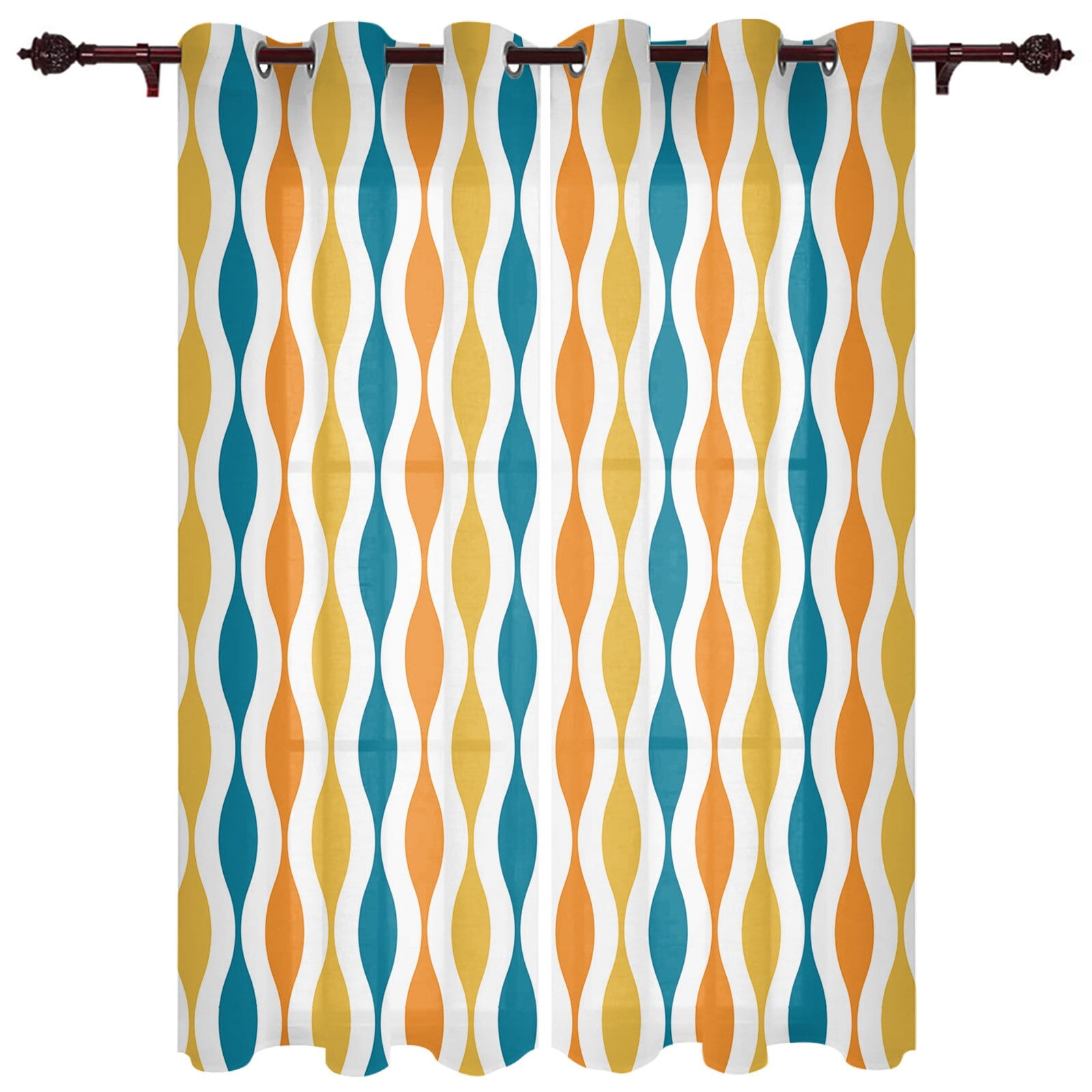 Geometric Blue Grey Medieval Print Window Curtains for Living Room