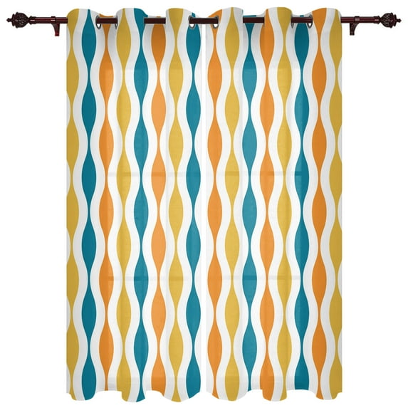 Geometric Blue Grey Medieval Print Window Curtains for Living Room Kitchen Curtain with Valance Kids