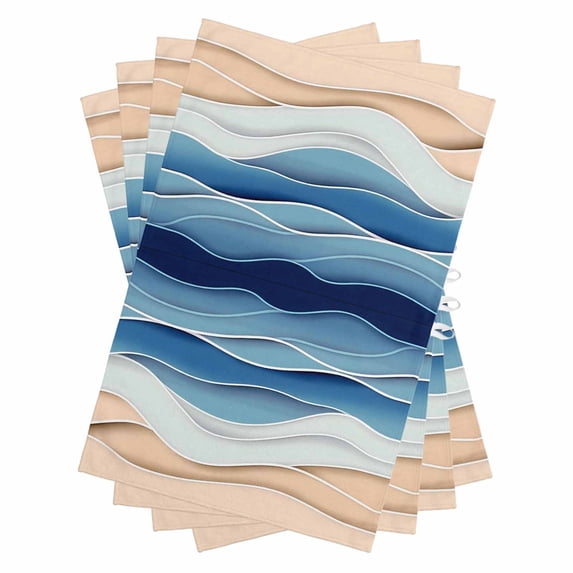 Geometric Blue Kitchen Towels Set of 4, Water Absorbent Dish Towel, Ocean Wave Stripes Modern Abstract Beach Decorative Hand Towels - Quick Drying Cloth for Cooking Baking, 18x28 Inch