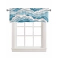 thumbnail image 1 of Geometric Blue Ocean Waves Linen Curtain Valance for Bedroom/Bathroom/Kitchen/Office/Living/Dining Room Window,Minimalist White Stripes Rod Pocket Topper Decorative Cafe Drapes Panel 42"x12", 1 of 6