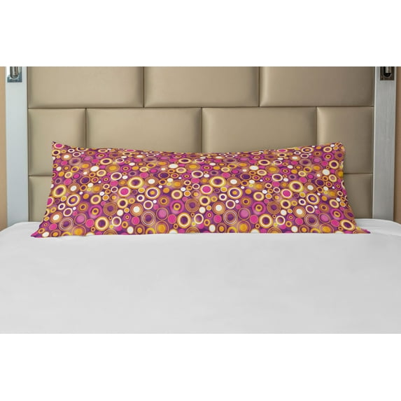 Geometric Body Pillow Case Cover with Zipper, Retro Style 70s Like Vintage Circles and Rounds Water Drops Like Image Artwork, Decorative Accent Long Pillowcase, Multicolor, by Ambesonne