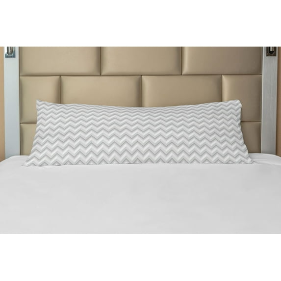 Geometric Body Pillow Case Cover with Zipper, Simple Zig Zag Chevron Many Angle Pattern Minimalist Abstract Design Print, Decorative Accent Long Pillowcase, Pale Grey White, by Ambesonne