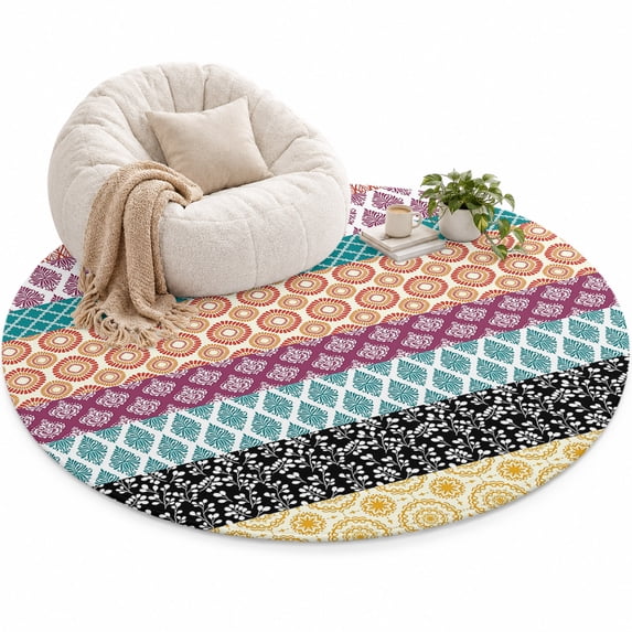 Geometric Bohemia Area Rug 5', Stripes and Yellow Soft Mat Non-Slip ...