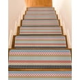 thumbnail image 1 of Geometric Bohemia Stair Treads Non Slip for Steps Stripes Brown Red and Blue 10 Pcs Reusable Adhesive Stair Runner Mats for Dogs Elders Carpet Treads Rugs for Staircase 8x30 In, 1 of 7