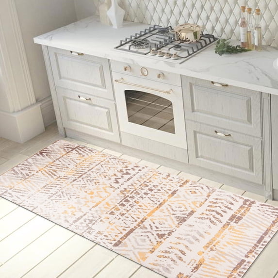 World Rug Gallery Geometric Bohemian Design Anti Fatigue Kitchen, Laundry Room, Comfort Indoor Mat, Door Mat - Yellow 18"x47"
