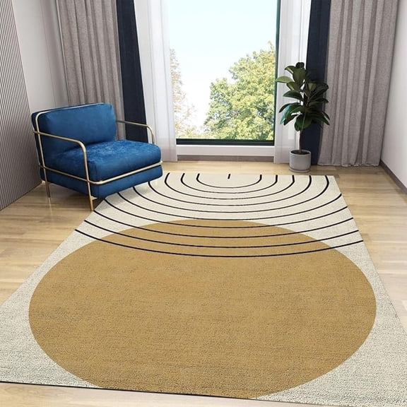 Geometric Bohemian Area Rug, Brown Distressed Simple Medieval Sunshine Print Large Rugs, Machine Washable Breathable Durable Carpet For Room Sofa Living Room Bedroom Home Decor 5x8ft