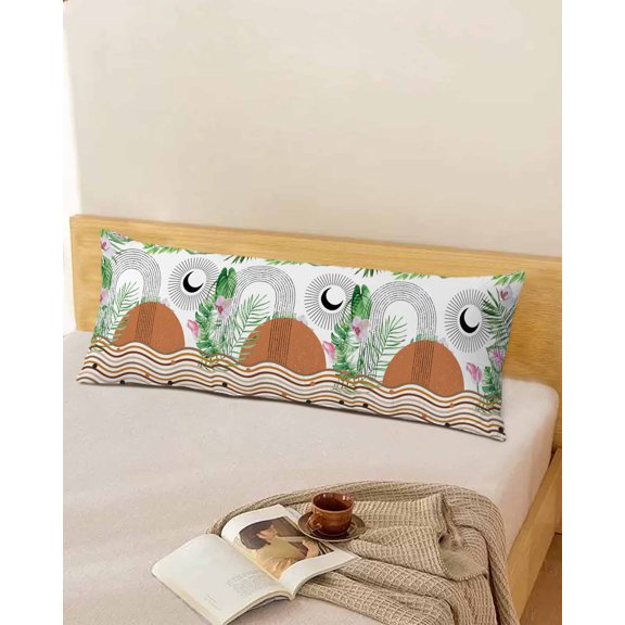 Geometric Boho Throw Pillow Cover,Modern Leaves Abstract Sun Moon Minimalist Rectangle Decorative Pillow Case Protector Soft Cushion Cover Lumbar Pillowcase for Couch Sofa Bedroom Car Decor 20x54 In